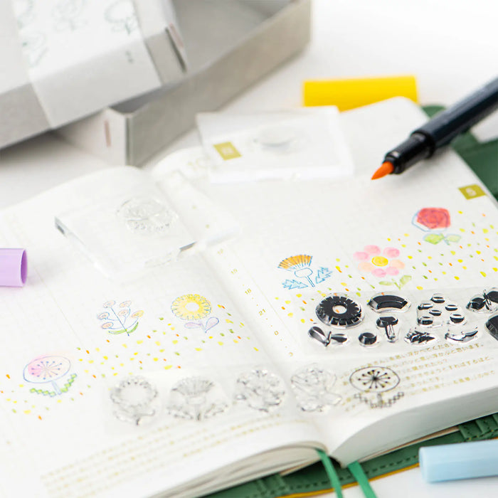 Juego de sellos de colores Jizai Clear Stamp Picture Coloring Set (Flor) — foto 2